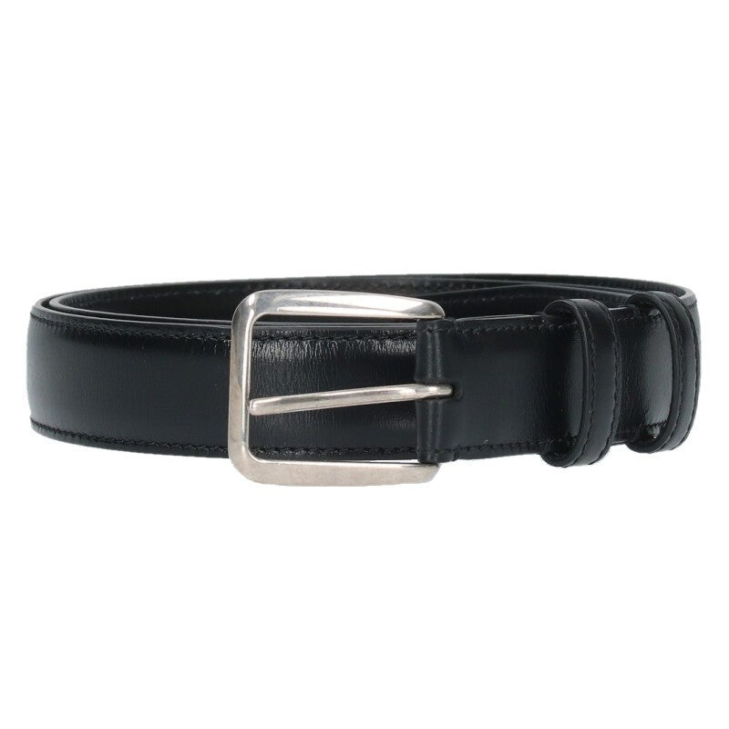 CELINE Men's Belt Black Silver Leather Authentic