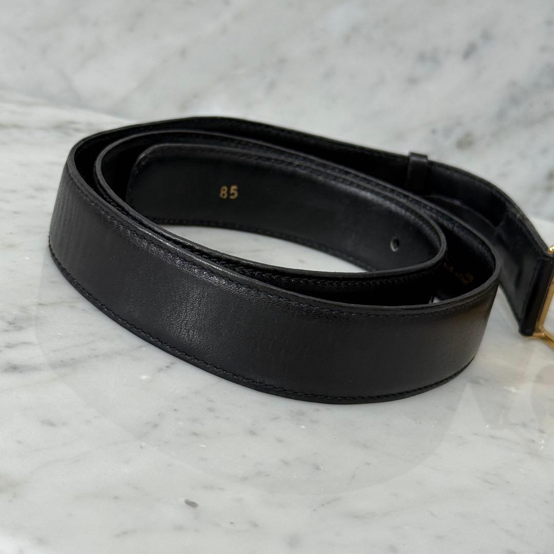 CELINE Men's Belt Horse carriage Leather Black Gold Authentic