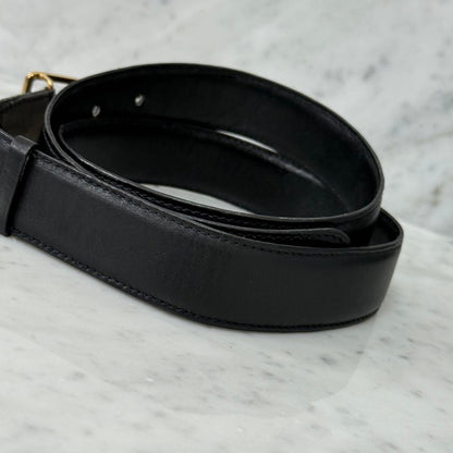 CELINE Men's Belt Horse carriage Leather Black Gold Authentic