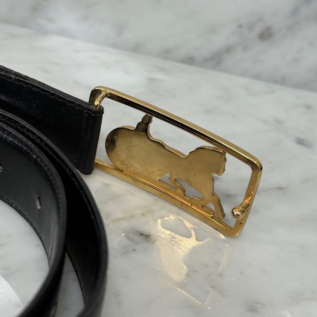 CELINE Men's Belt Horse carriage Leather Black Gold Authentic