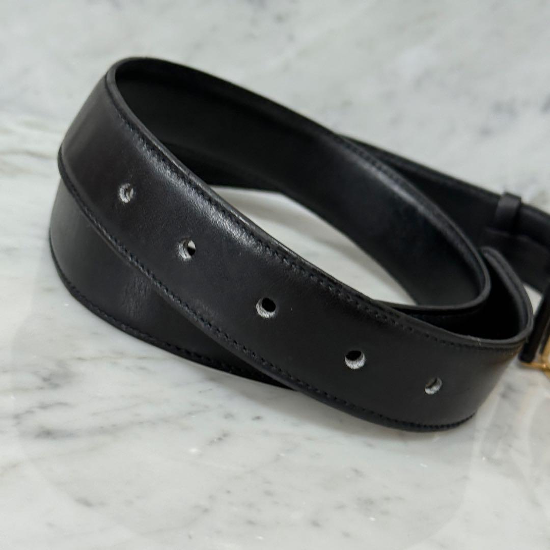 CELINE Men's Belt Horse carriage Leather Black Gold Authentic