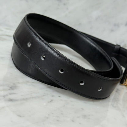 CELINE Men's Belt Horse carriage Leather Black Gold Authentic