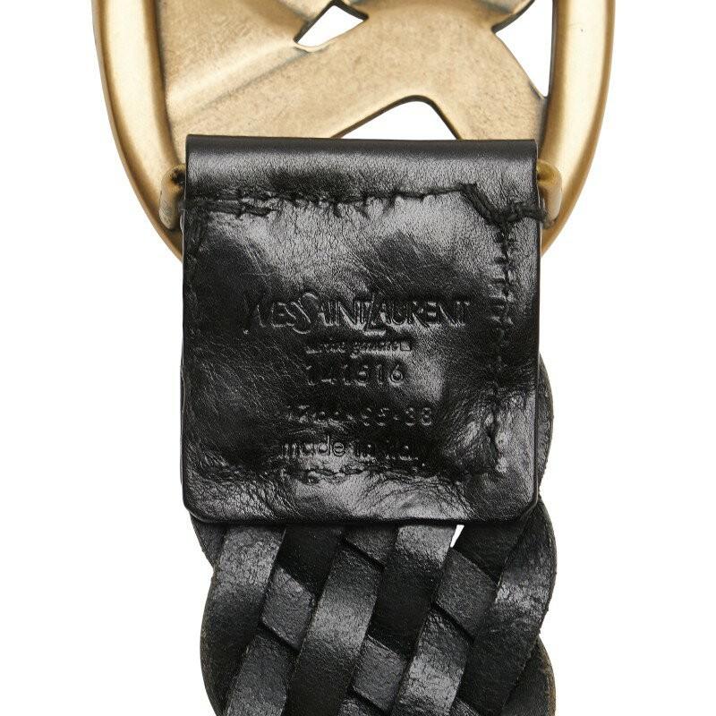 Saint Laurent Men's Belt YSL Logo Leather Gold Black Authentic