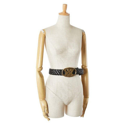 Saint Laurent Men's Belt YSL Logo Leather Gold Black Authentic