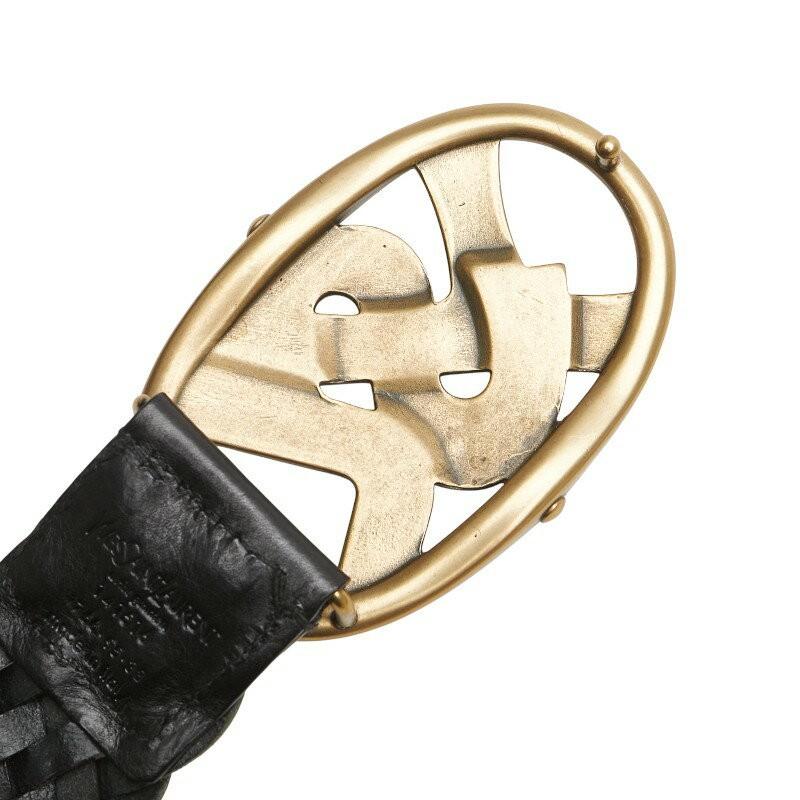 Saint Laurent Men's Belt YSL Logo Leather Gold Black Authentic