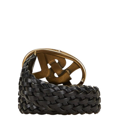 Saint Laurent Men's Belt YSL Logo Leather Gold Black Authentic