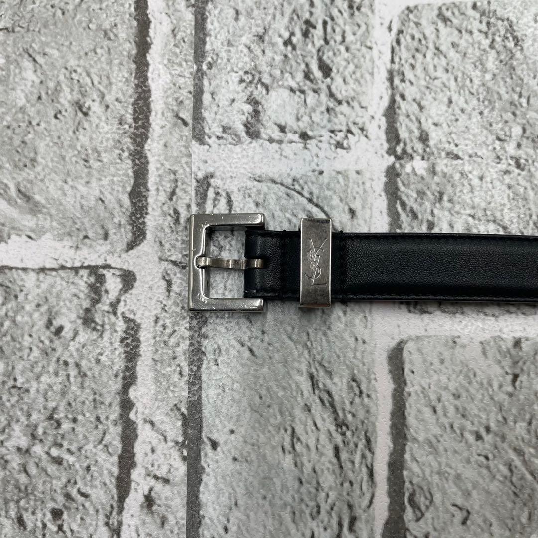 Saint Laurent Paris Men's Belt YSL Cassandra Leather Black Authentic