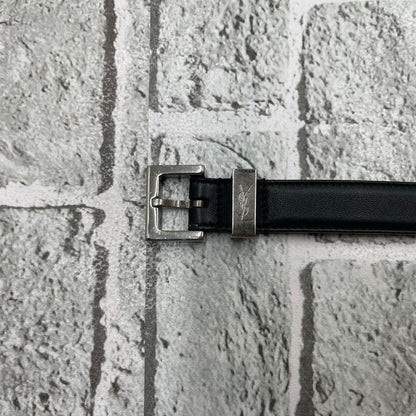 Saint Laurent Paris Men's Belt YSL Cassandra Leather Black Authentic