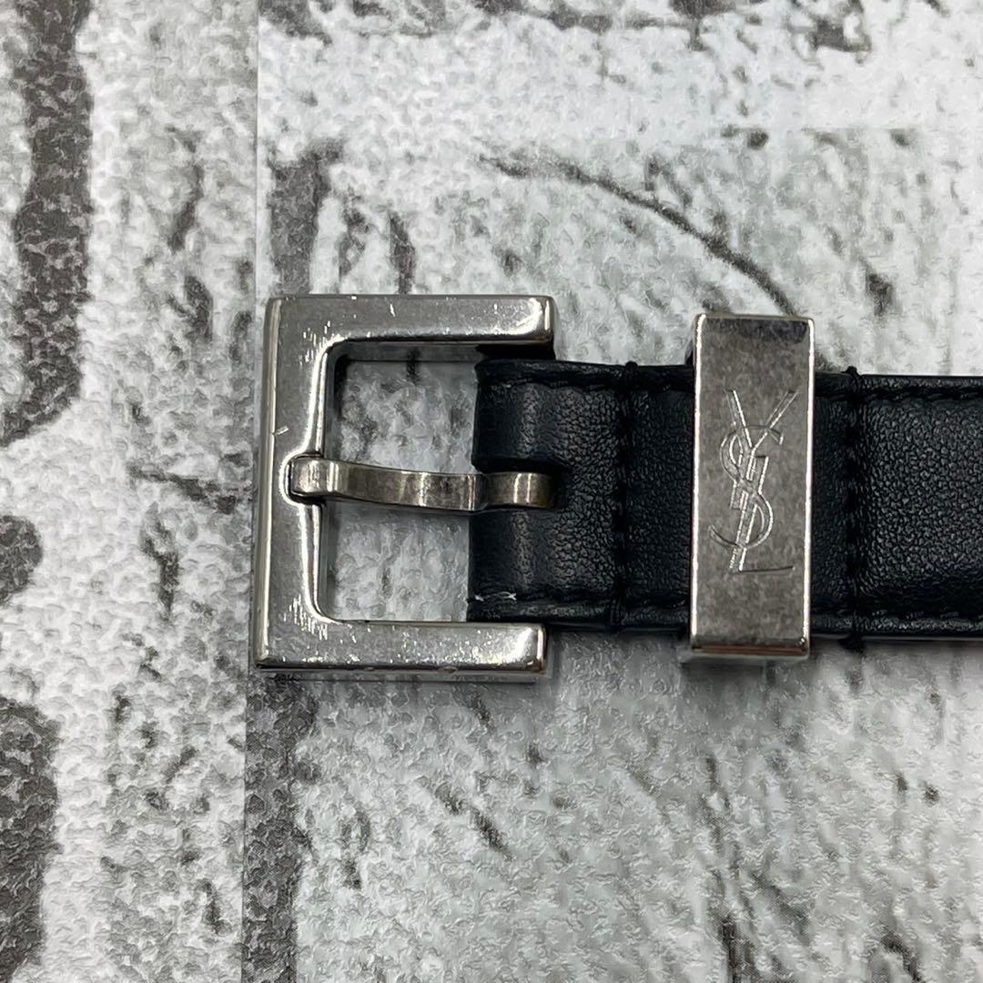 Saint Laurent Paris Men's Belt YSL Cassandra Leather Black Authentic
