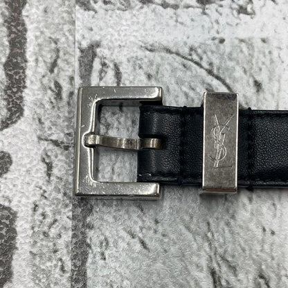 Saint Laurent Paris Men's Belt YSL Cassandra Leather Black Authentic