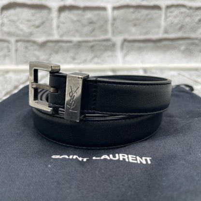 Saint Laurent Paris Men's Belt YSL Cassandra Leather Black Authentic