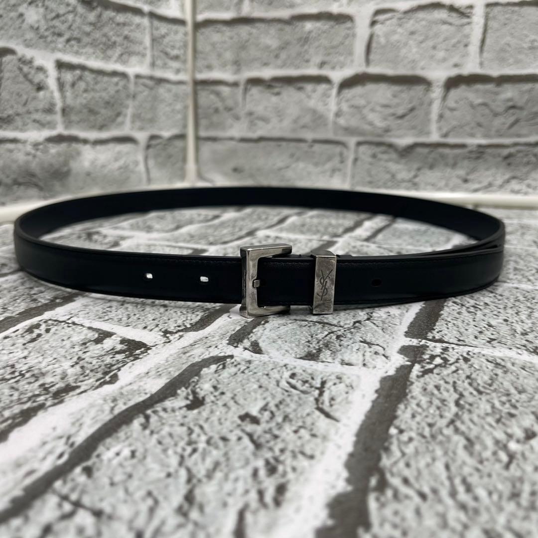 Saint Laurent Paris Men's Belt YSL Cassandra Leather Black Authentic