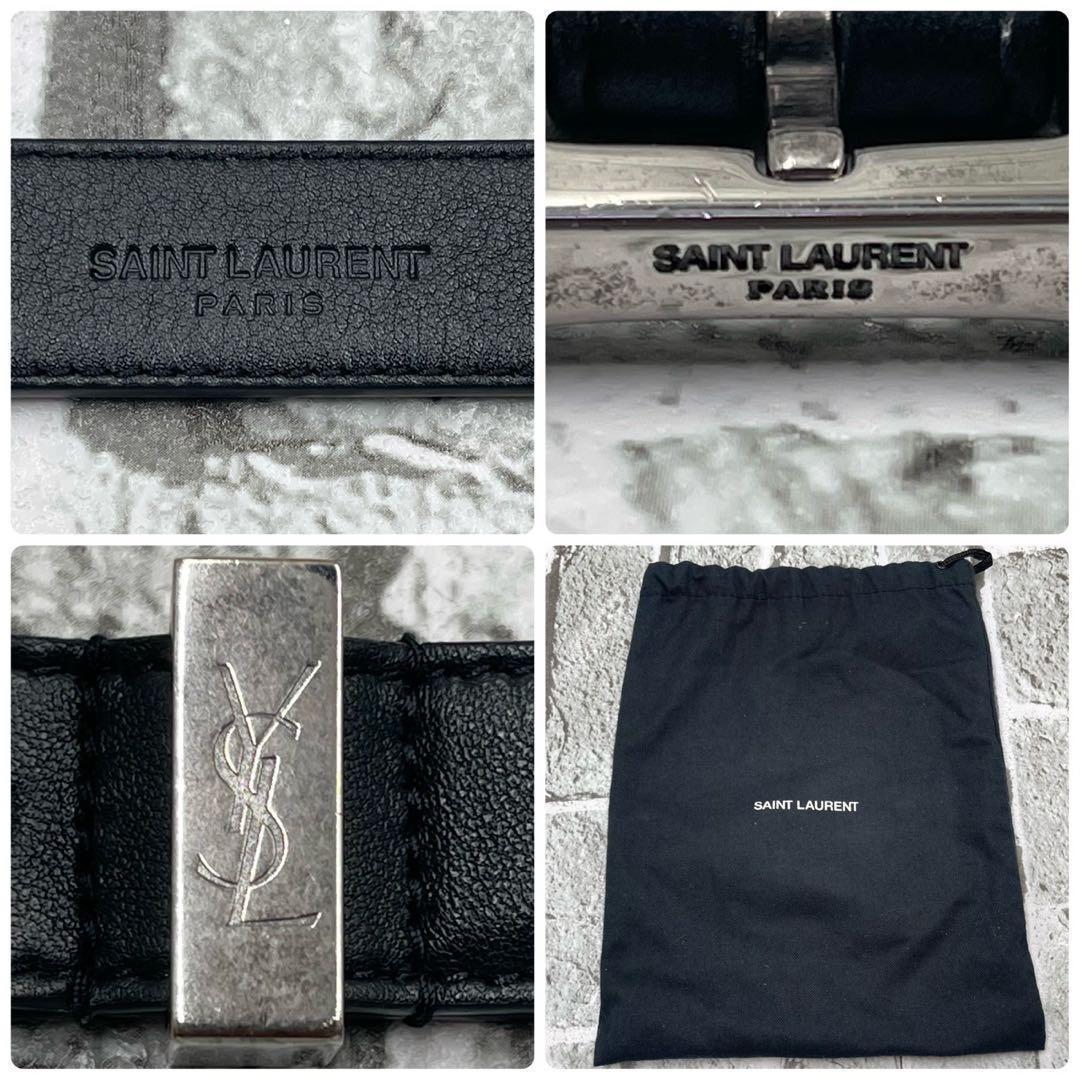 Saint Laurent Paris Men's Belt YSL Cassandra Leather Black Authentic