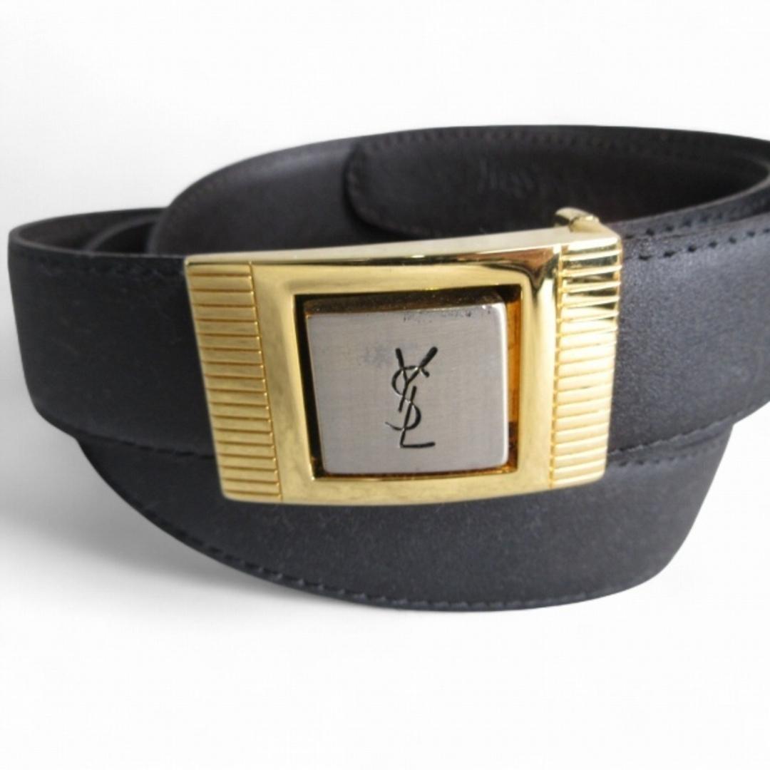 Saint Laurent Men's Belt YSL Cassandra Gold Black Authentic