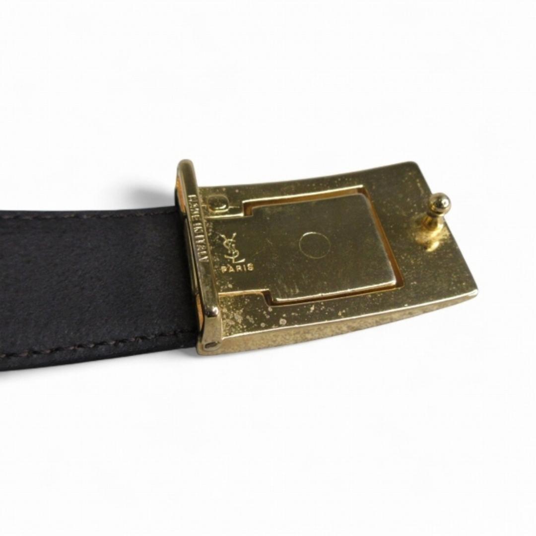 Saint Laurent Men's Belt YSL Cassandra Gold Black Authentic
