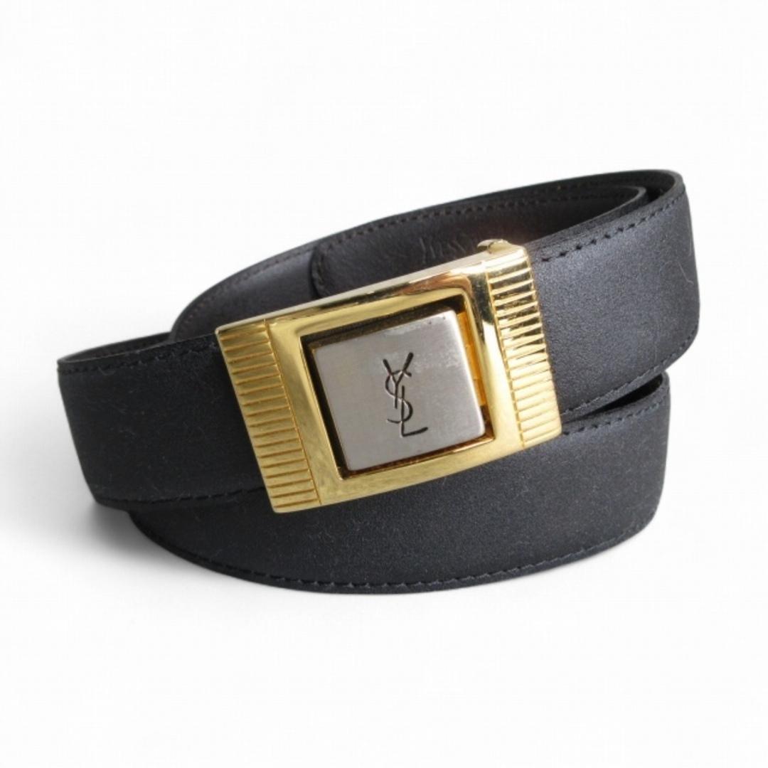 Saint Laurent Men's Belt YSL Cassandra Gold Black Authentic