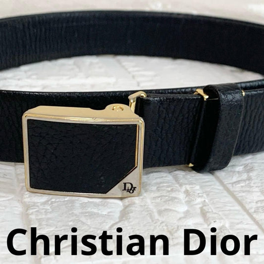 Christian Dior Men's Belt Logo Leather Black Authentic