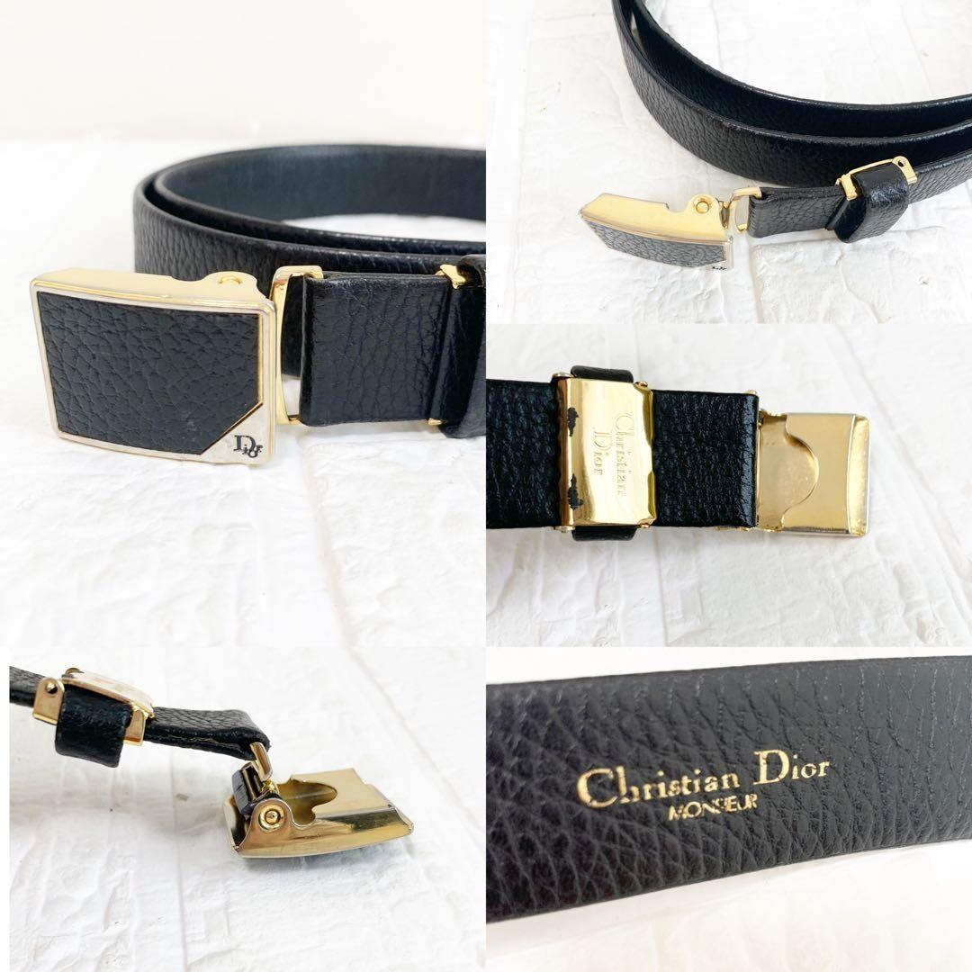 Christian Dior Men's Belt Logo Leather Black Authentic