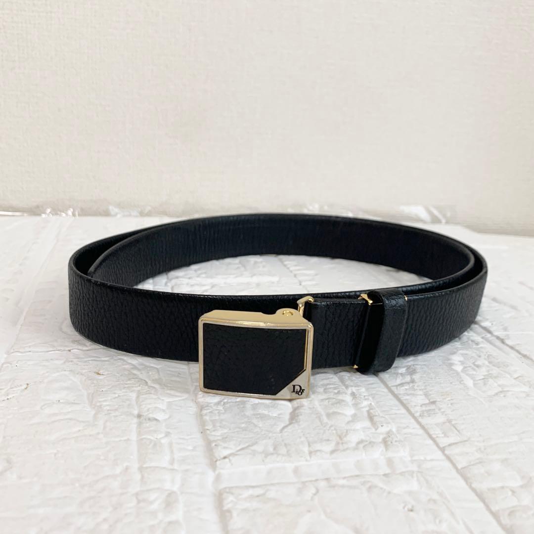 Christian Dior Men's Belt Logo Leather Black Authentic