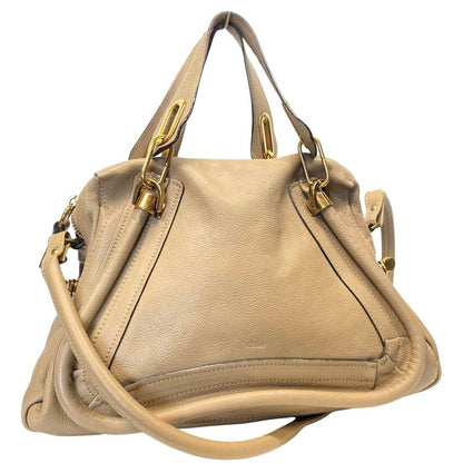 Chloe Hand Shoulder Bag Tote Purse 2way Paraty Leather Beige Authentic