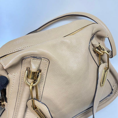 Chloe Hand Shoulder Bag Tote Purse 2way Paraty Leather Beige Authentic
