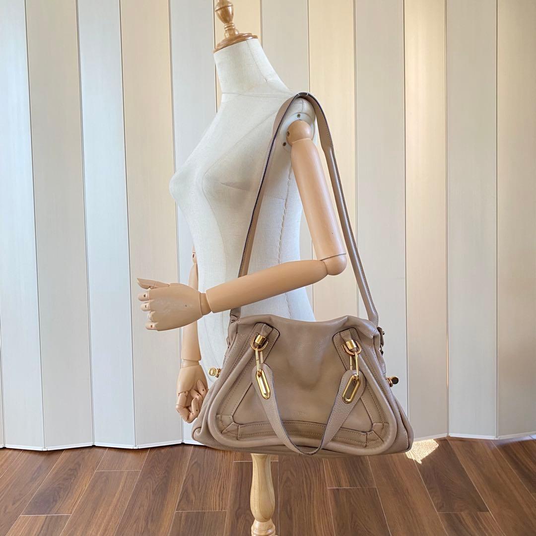 Chloe Hand Shoulder Bag Tote Purse 2way Paraty Leather Beige Authentic