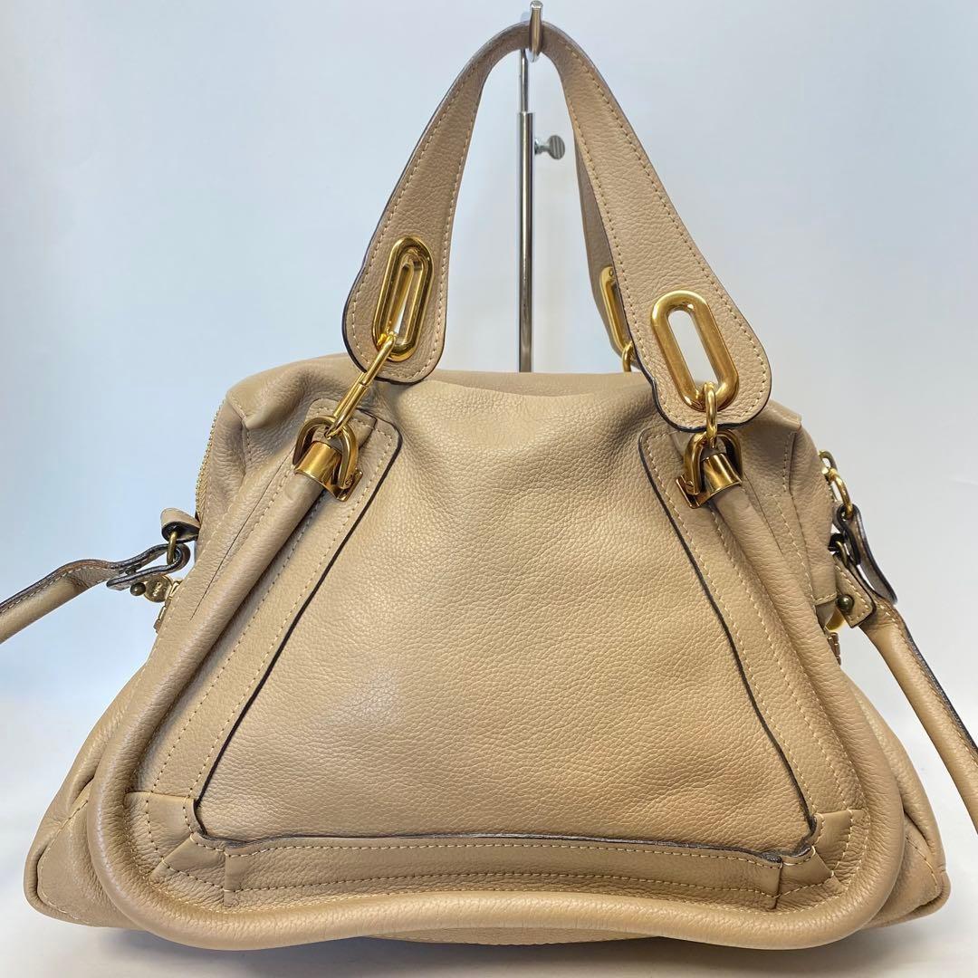 Chloe Hand Shoulder Bag Tote Purse 2way Paraty Leather Beige Authentic