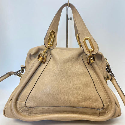 Chloe Hand Shoulder Bag Tote Purse 2way Paraty Leather Beige Authentic