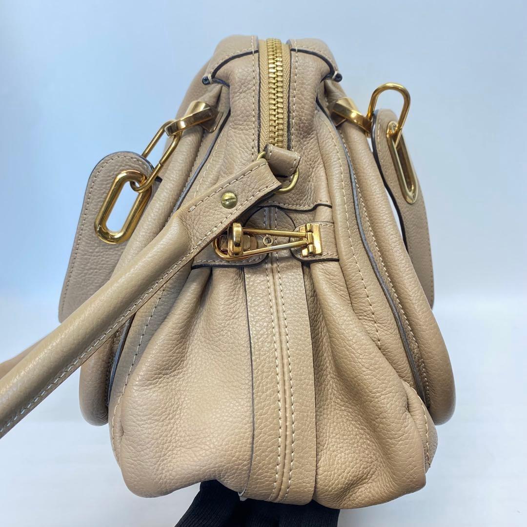 Chloe Hand Shoulder Bag Tote Purse 2way Paraty Leather Beige Authentic