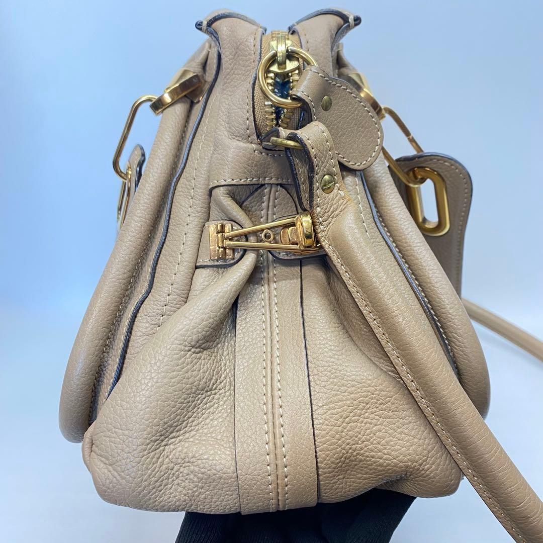 Chloe Hand Shoulder Bag Tote Purse 2way Paraty Leather Beige Authentic