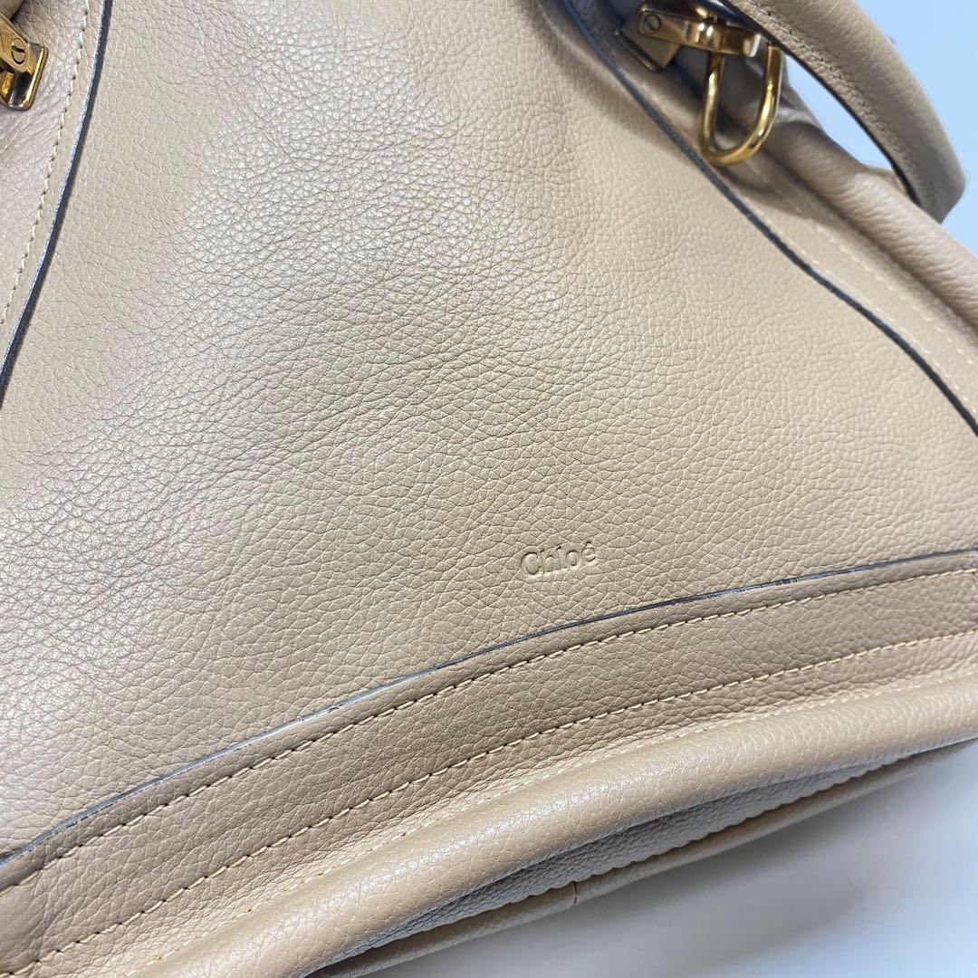 Chloe Hand Shoulder Bag Tote Purse 2way Paraty Leather Beige Authentic
