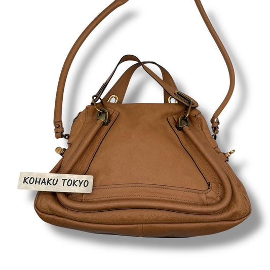 Chloe Hand Shoulder Bag Tote Purse 2way Paraty Leather Brown Authentic