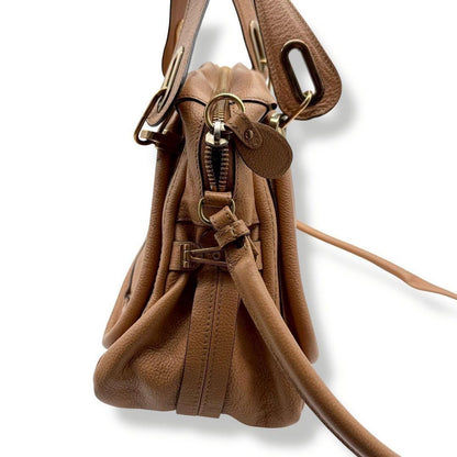Chloe Hand Shoulder Bag Tote Purse 2way Paraty Leather Brown Authentic