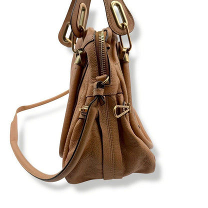 Chloe Hand Shoulder Bag Tote Purse 2way Paraty Leather Brown Authentic
