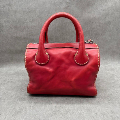 Chloe Hand Bag Tote Purse Edith stitch pocket Bag Leather Red Authentic
