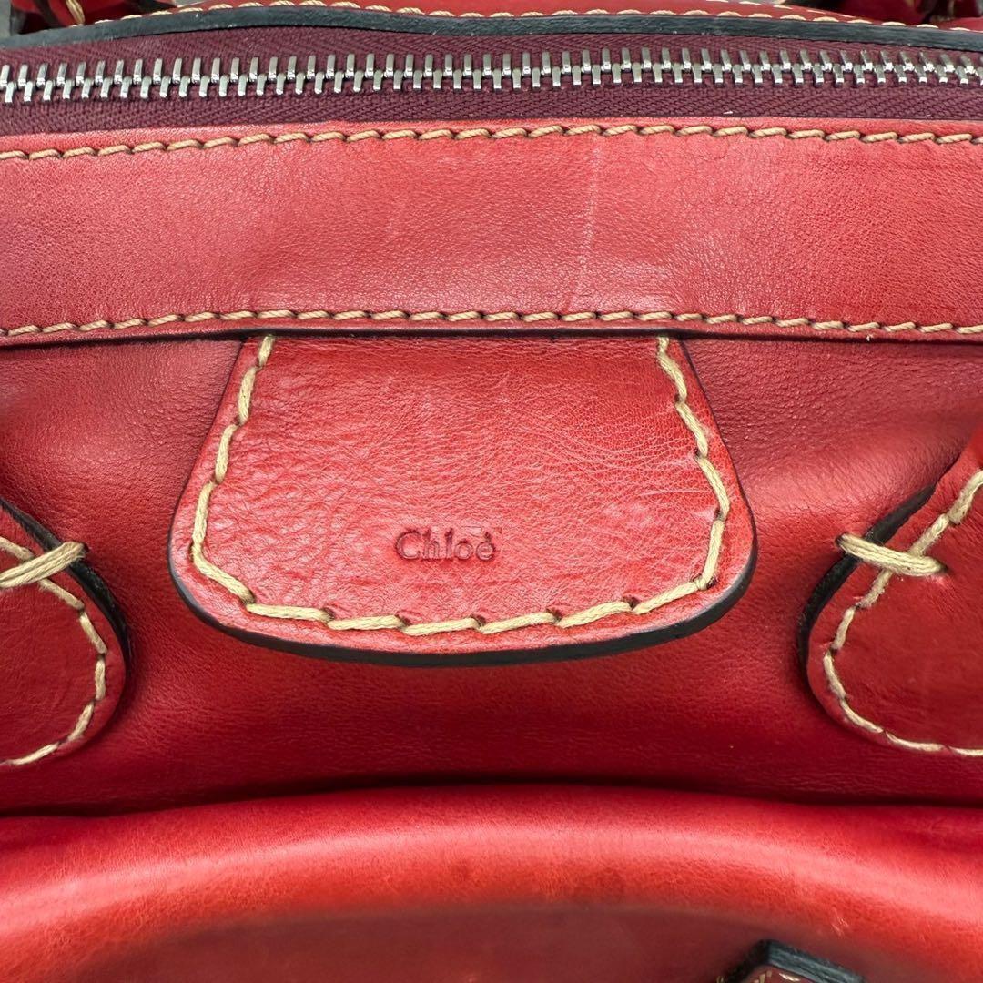 Chloe Hand Bag Tote Purse Edith stitch pocket Bag Leather Red Authentic
