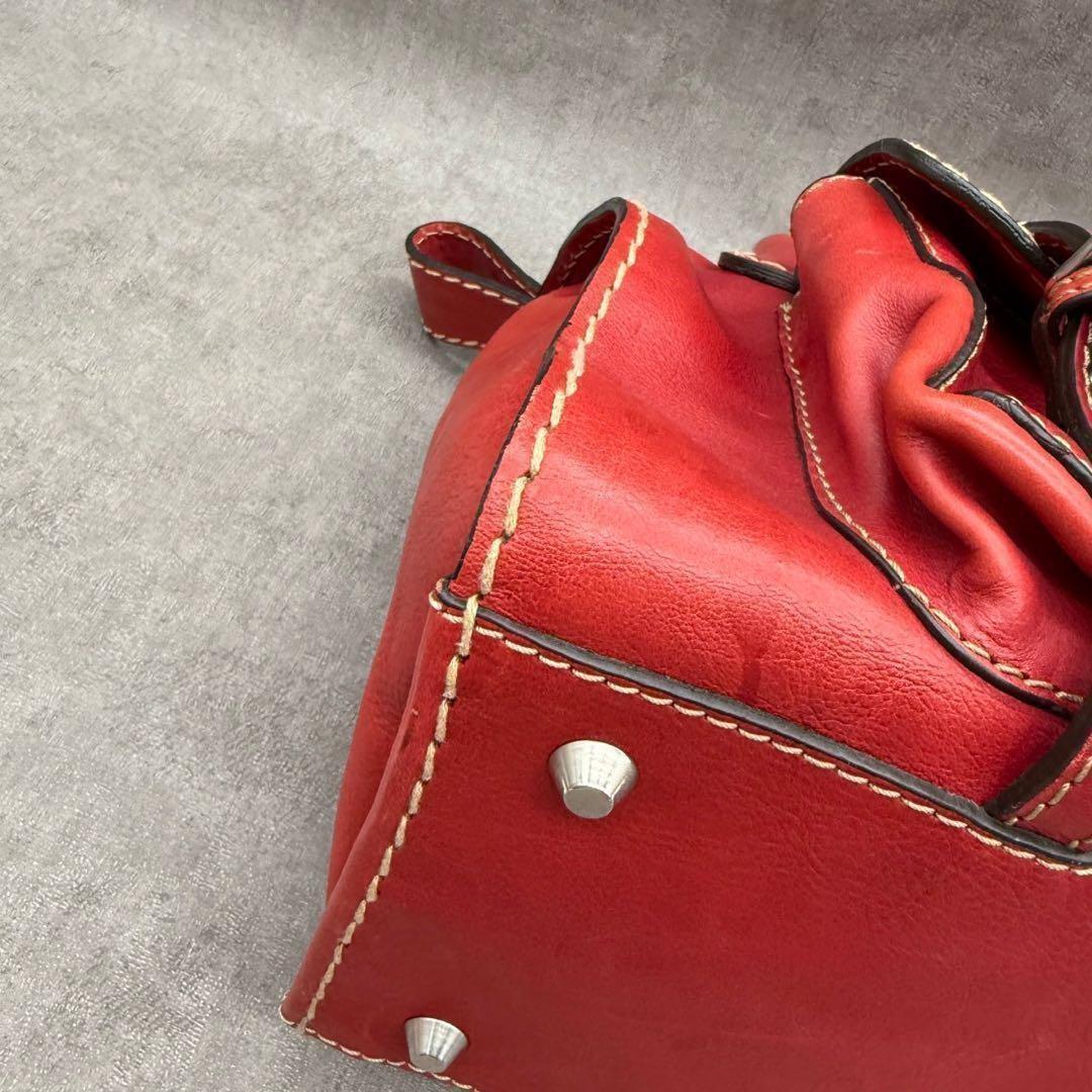 Chloe Hand Bag Tote Purse Edith stitch pocket Bag Leather Red Authentic