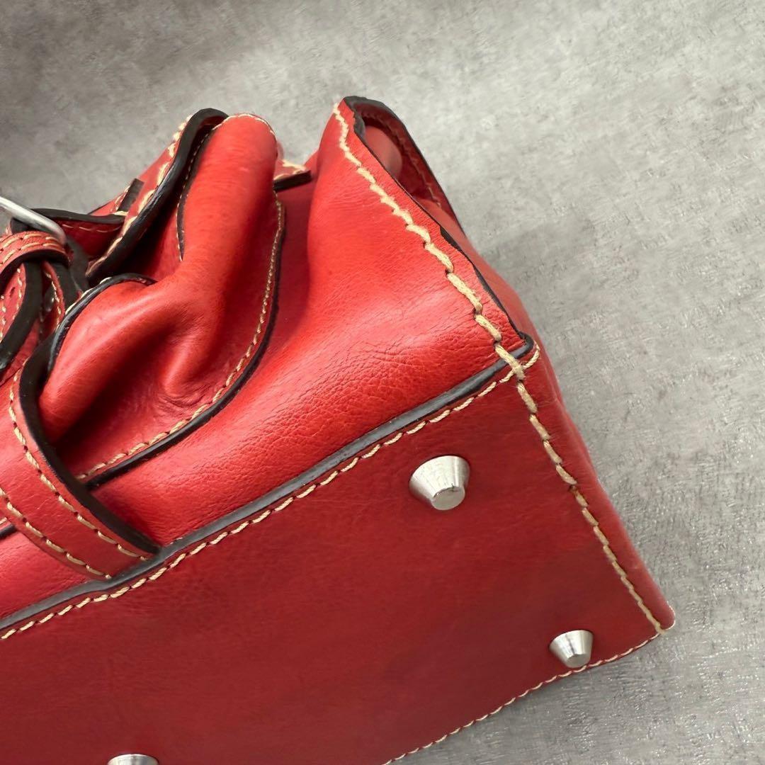 Chloe Hand Bag Tote Purse Edith stitch pocket Bag Leather Red Authentic