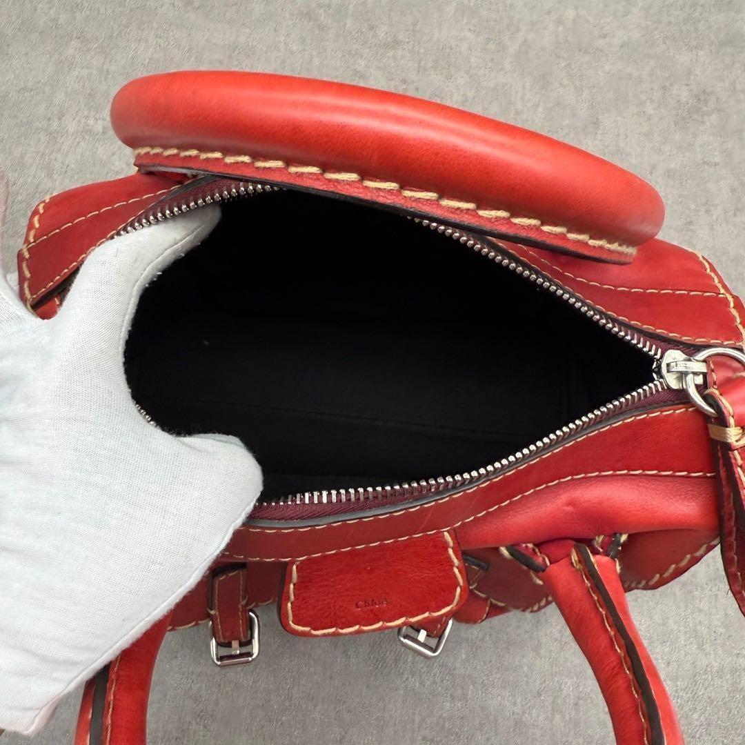 Chloe Hand Bag Tote Purse Edith stitch pocket Bag Leather Red Authentic