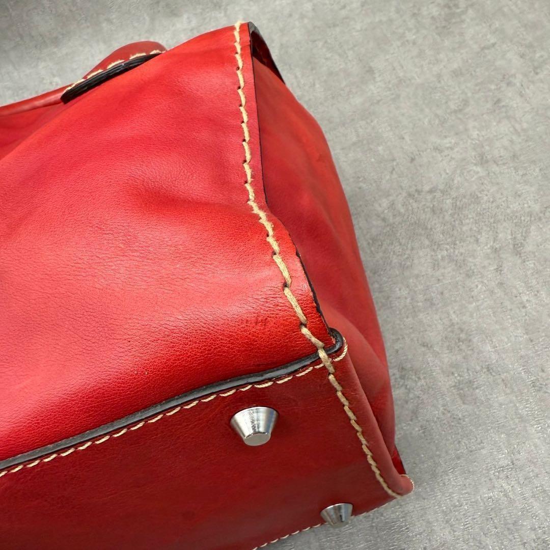 Chloe Hand Bag Tote Purse Edith stitch pocket Bag Leather Red Authentic