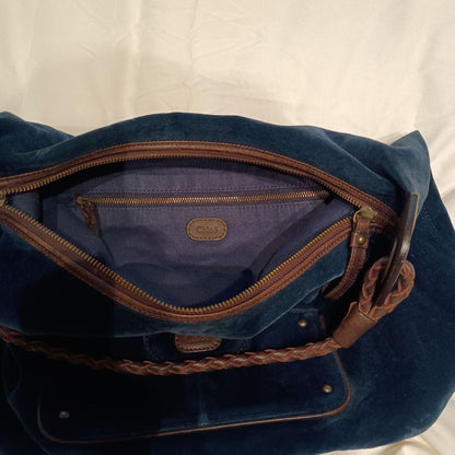 Chloe Shoulder Bag Purse Velour Navy Blue Authentic