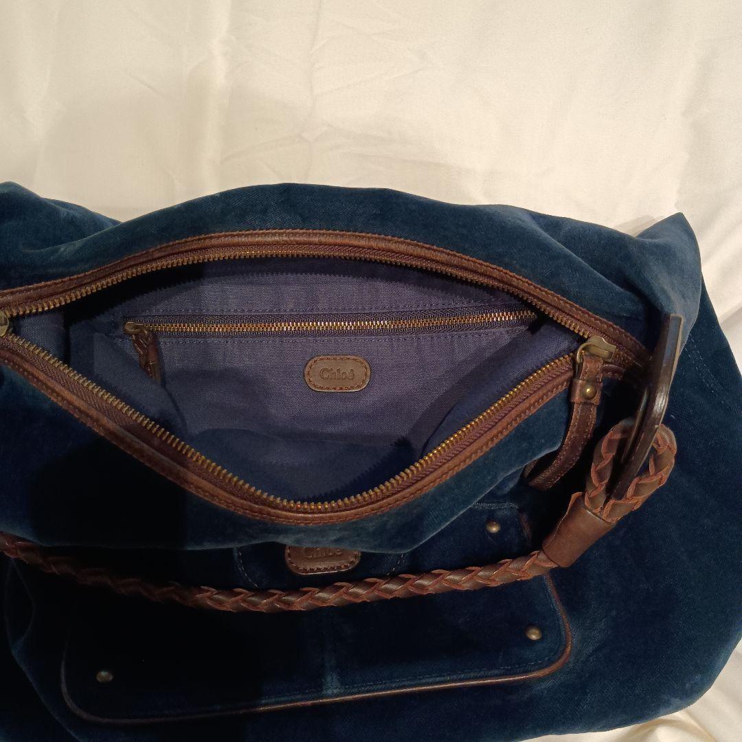 Chloe Shoulder Bag Purse Velour Navy Blue Authentic