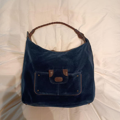 Chloe Shoulder Bag Purse Velour Navy Blue Authentic
