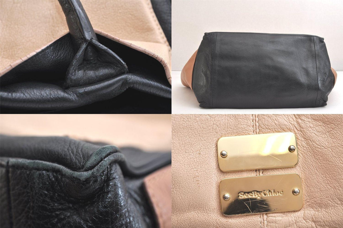 See By Chloe Hand Shoulder Bag Tote Purse 2way Leather Beige Authentic