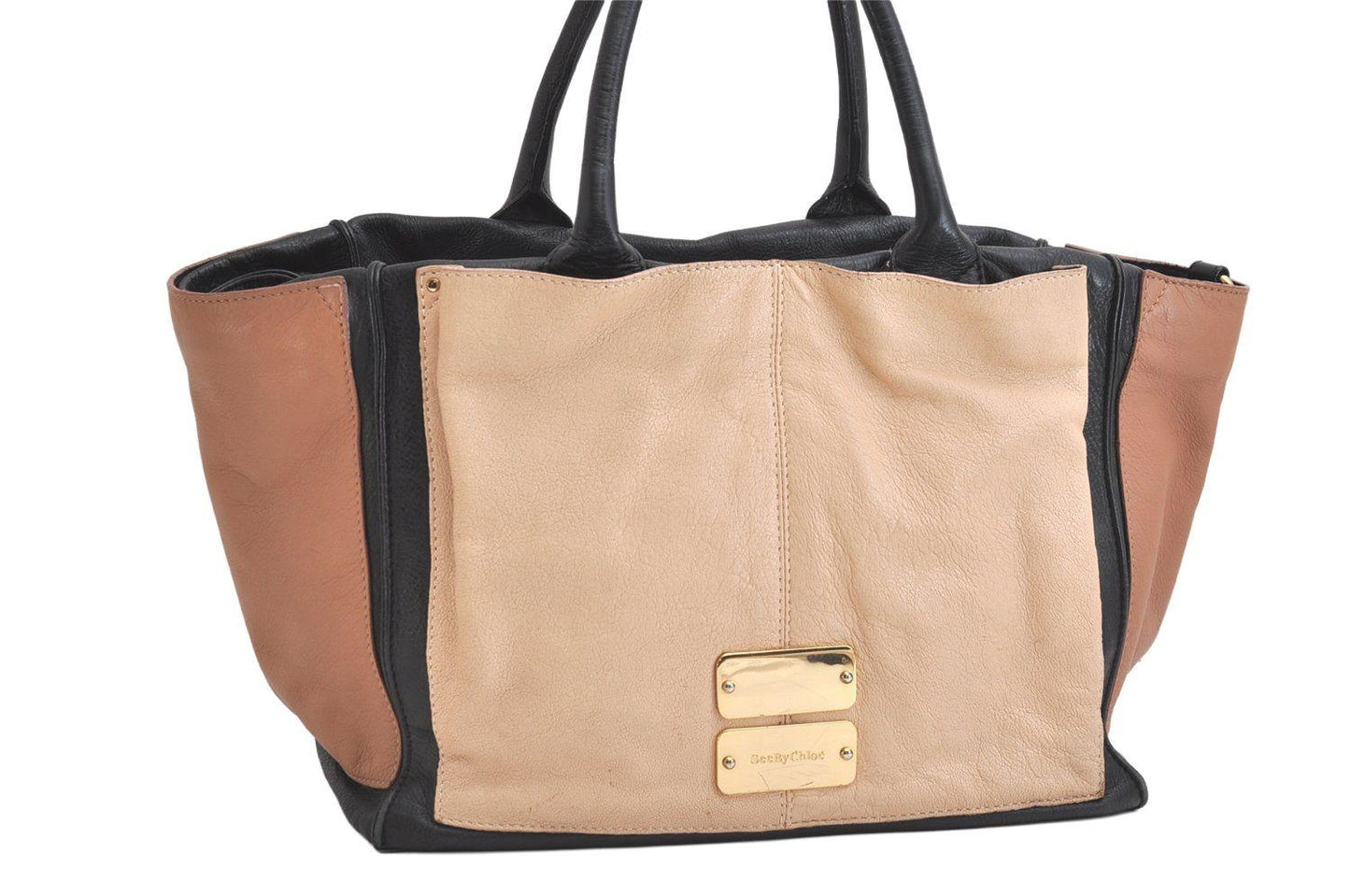 See By Chloe Hand Shoulder Bag Tote Purse 2way Leather Beige Authentic