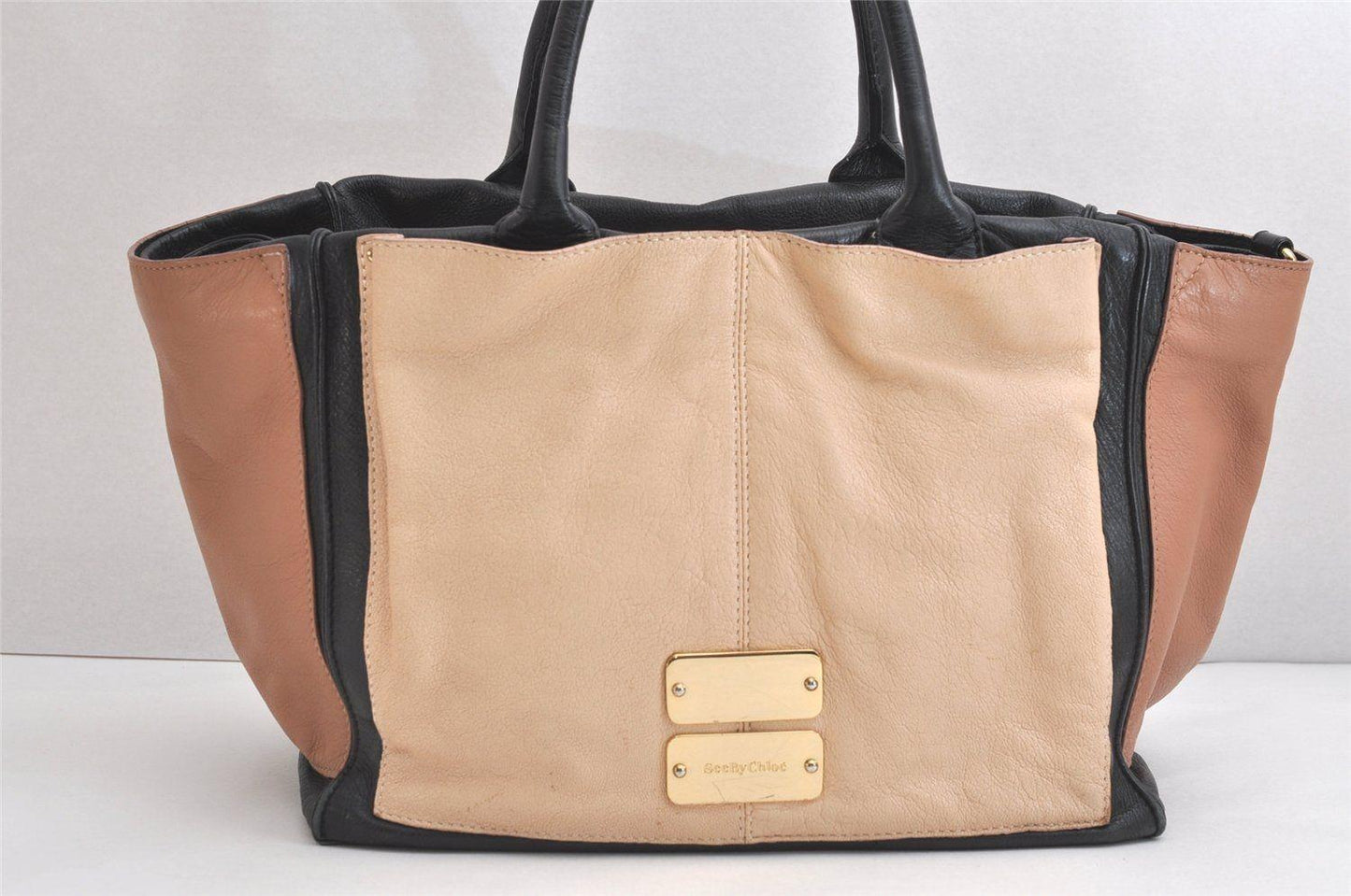 See By Chloe Hand Shoulder Bag Tote Purse 2way Leather Beige Authentic