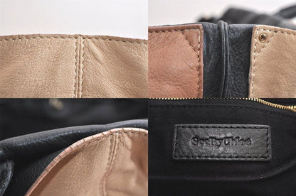 See By Chloe Hand Shoulder Bag Tote Purse 2way Leather Beige Authentic