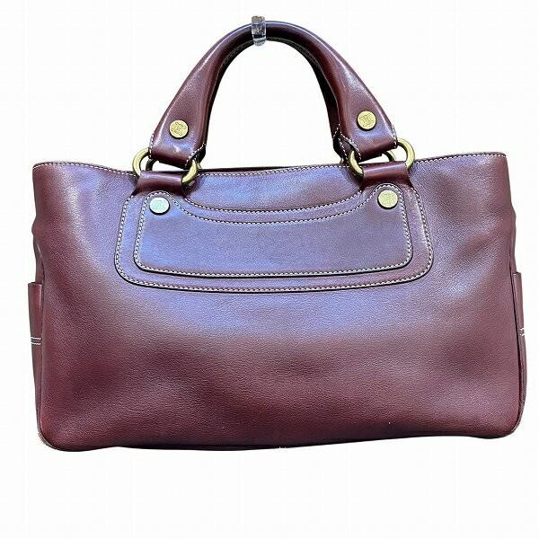 CELINE Hand Bag Tote Purse Boogie Leather Burgundy Authentic