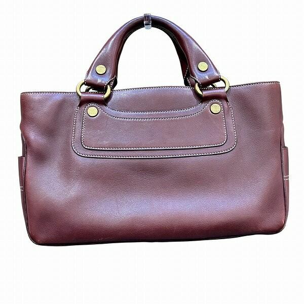 CELINE Hand Bag Tote Purse Boogie Leather Burgundy Authentic