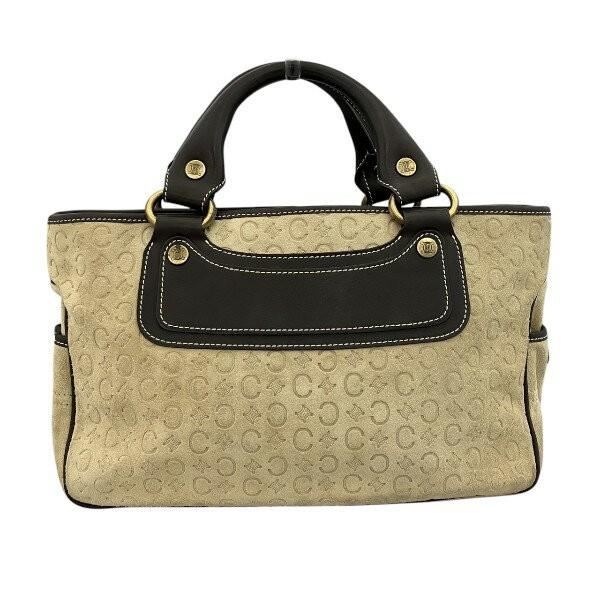 CELINE Hand Bag Tote Purse Boogie C Macadam Suede Leather Beige Brown Authentic